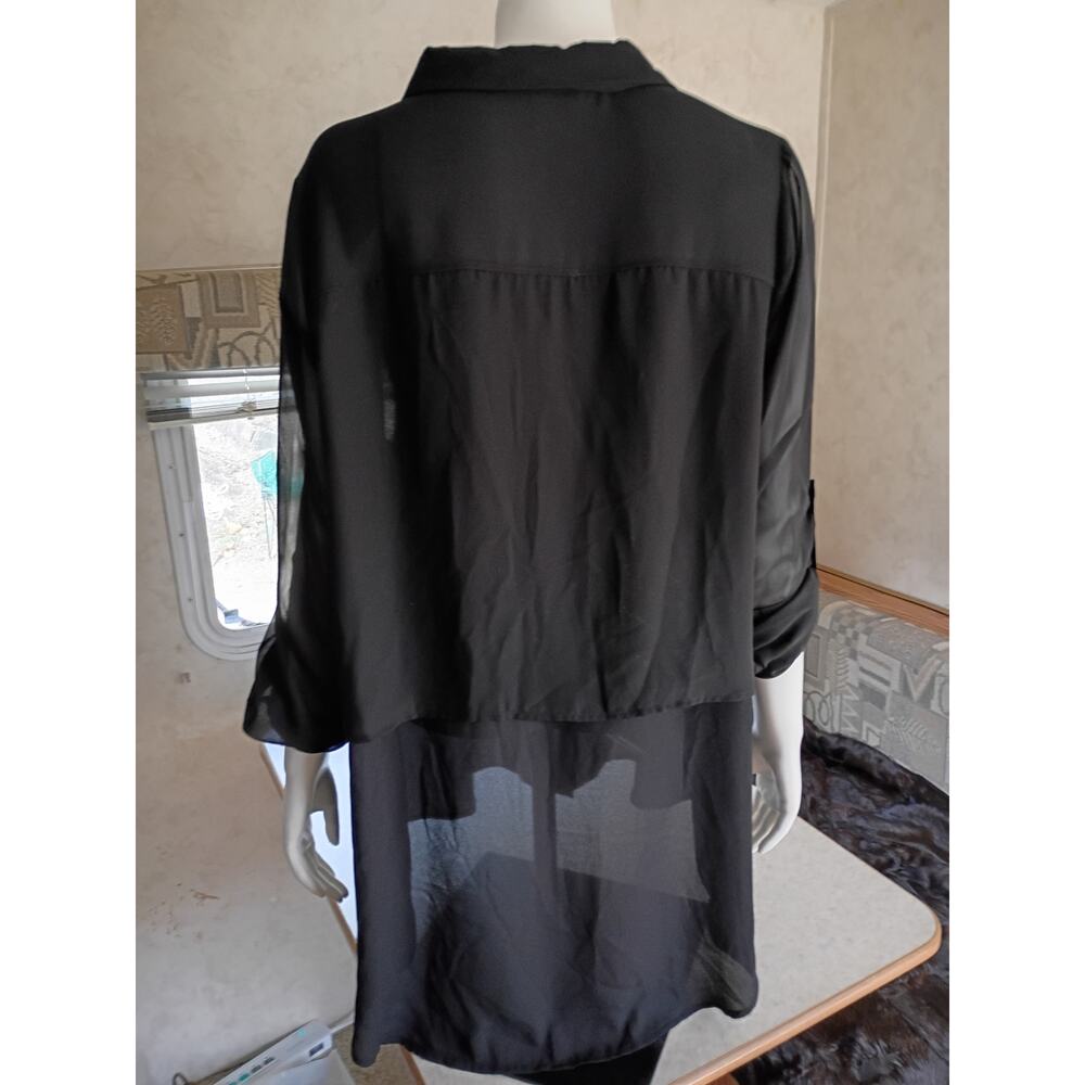 Lane Bryant Black Layered Hem Button Front Blouse 18/20 Minimalist Workwear Chic - Picture 6 of 12